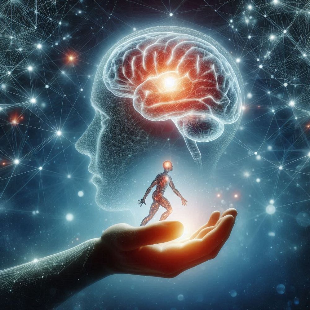 Une main portant une silhouette devant un cerveau lumineux, image du potentiel de chaque personne